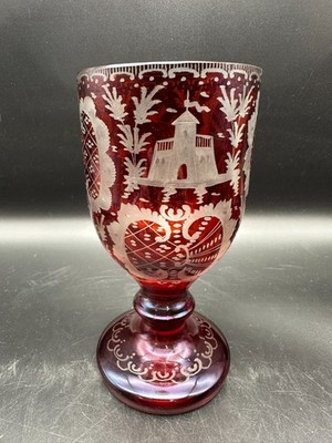 Glas Trinkglas Pokal groß schwer geschliffenes Dekor