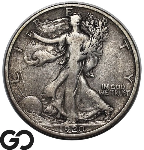 1920-D Walking Liberty Half Dollar, Lower Mintage Choice VF++ Key Date