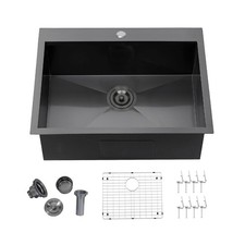 25 x 22 Inch Black Kitchen Sink, Topmount Drop In Stainless Steel Single Bowl...
