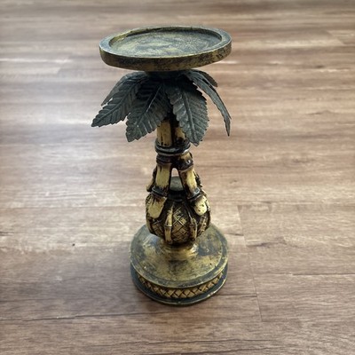 Vintage Metal Palm Tree Monkey Candle Holder Candlesticks
