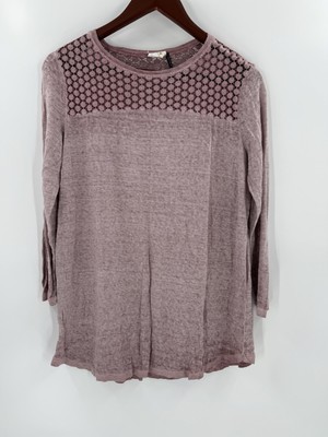 Akemi + Kin Top Women's Small Pink Rose 100% Linen Crochet Light Anthropologie