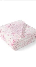 Laura Ashley Pink Floral Zoe Reversible Coco Flannel Throw Mini Pink Roses NEW