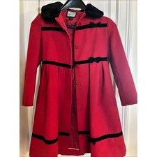 Vintage Rothschild Girls Red Faux Wool Dress Peacoat with Black Faux Fur Collar