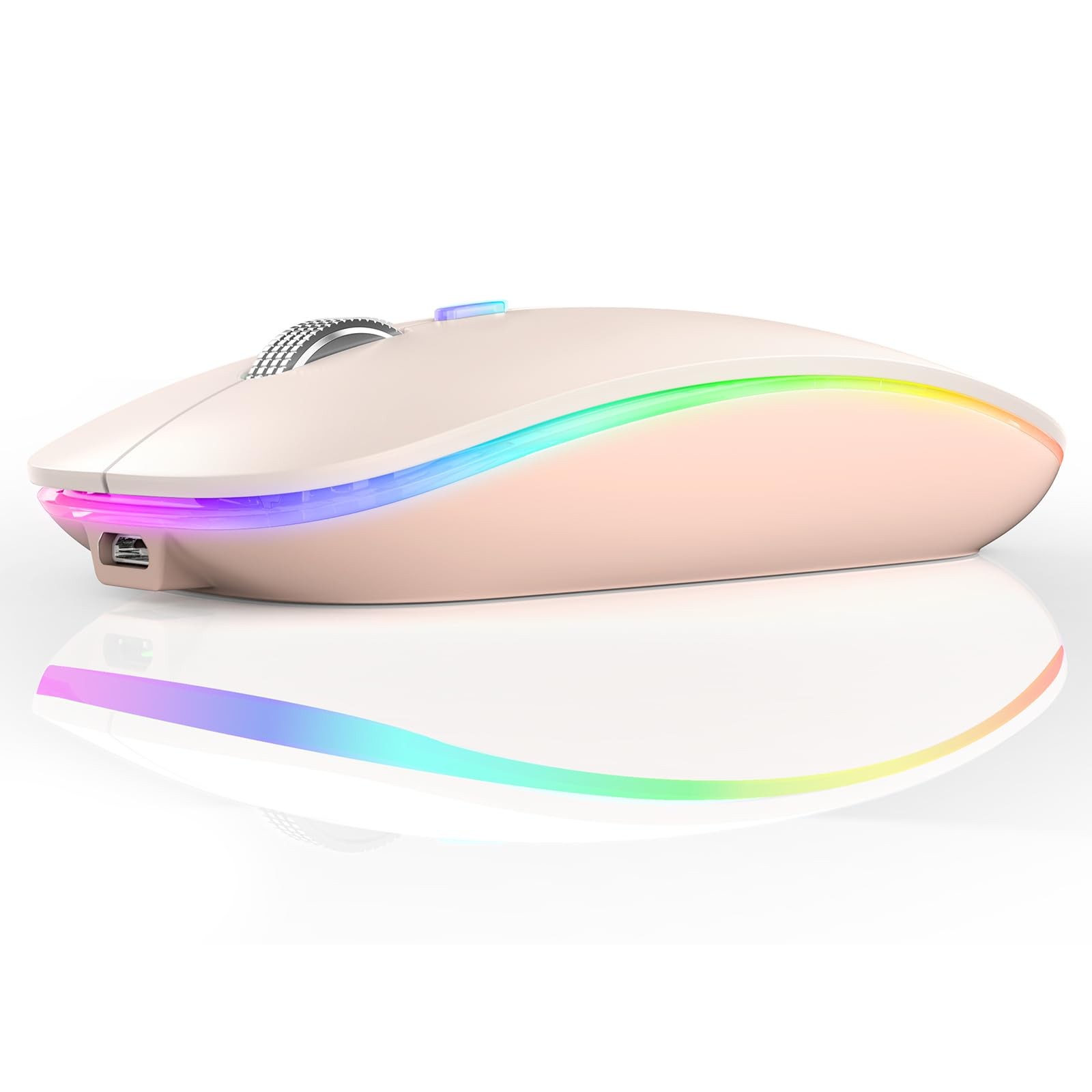Slim Wireless Bluetooth 5.1 Mouse with USB 2.4GHz Rechargeable LED Design