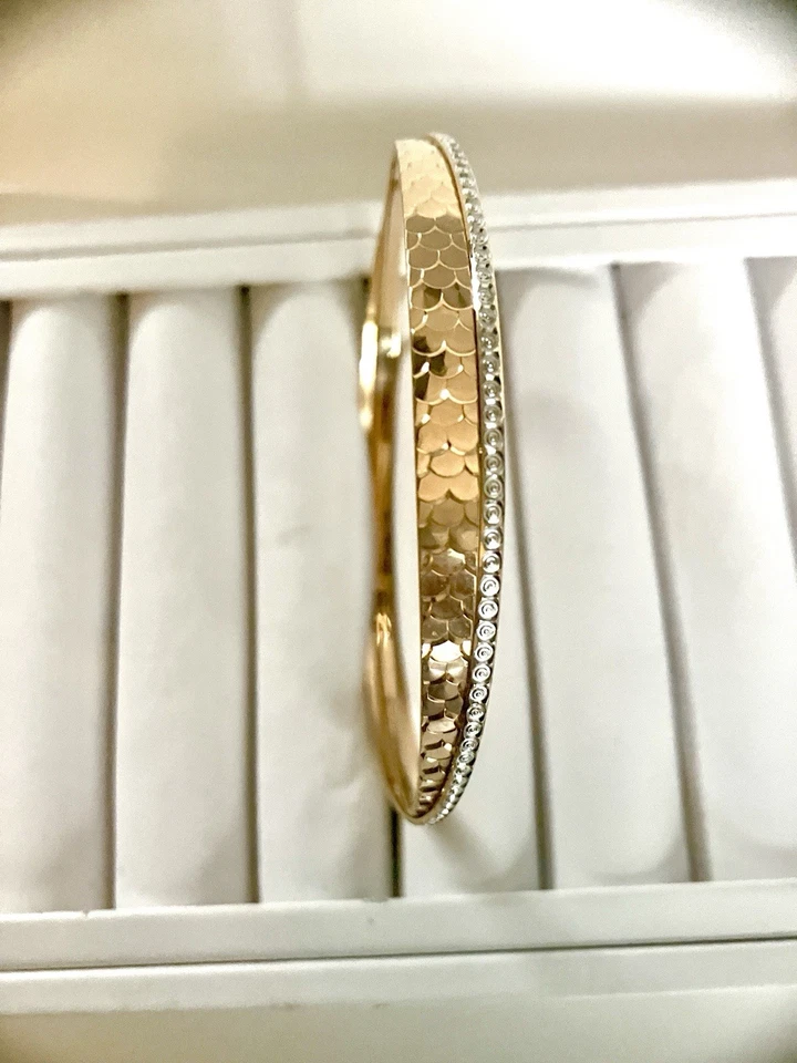 Brazalete brazalete oro amarillo macizo puro 22K con adornos de oro blanco (19 gramos) Foto 4 de 4