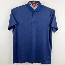 Redvanly Golf Polo Mens L Blue Red Floral Print Wicking Stretch Shirt