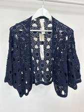 CHICO'S NWT Tammy Crochet Knit Sweater Shrug Boho Cotton Size 2/12 Navy Women