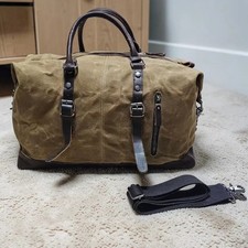 Vintage Classic Oil Canvas Cowhide Duffel Bag  Tote