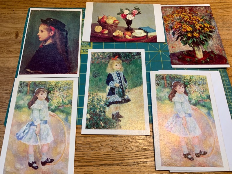 Lot of Unused Vintage Greeting Cards sunshine girl watering can hoop Renoir +