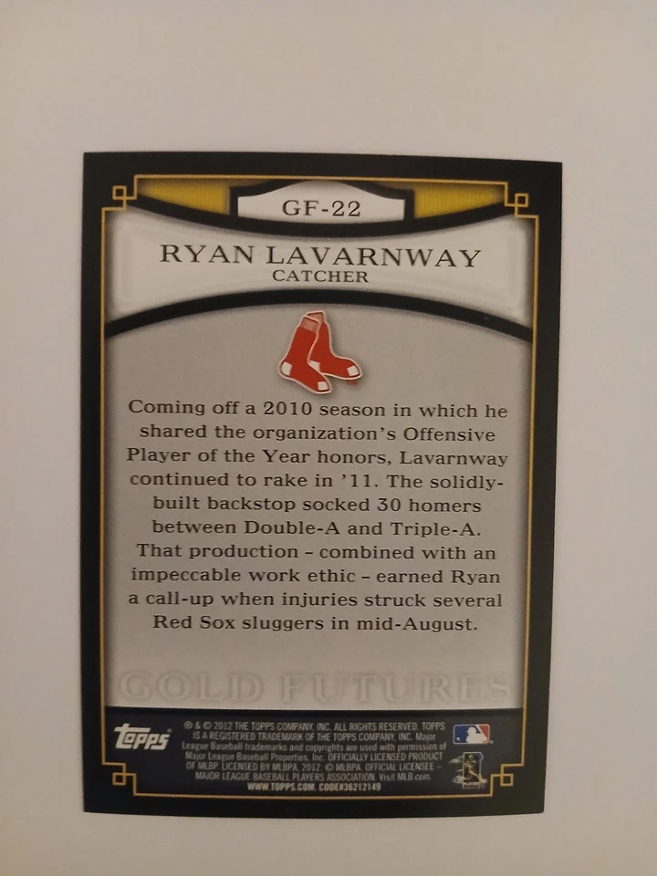 Ryan Lavarnway 2012 Topps Gold Futures #GF-22 - Image 2 of 2
