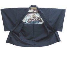 10652C4 Silk Vintage Japanese Kimono Men's Haori Eagle Curling Wave