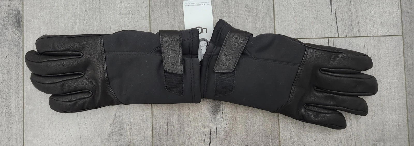 UGG Nylon Logo Wrist Strap All Weather Black Fashion Gloves 20959 NWT MSRP $118