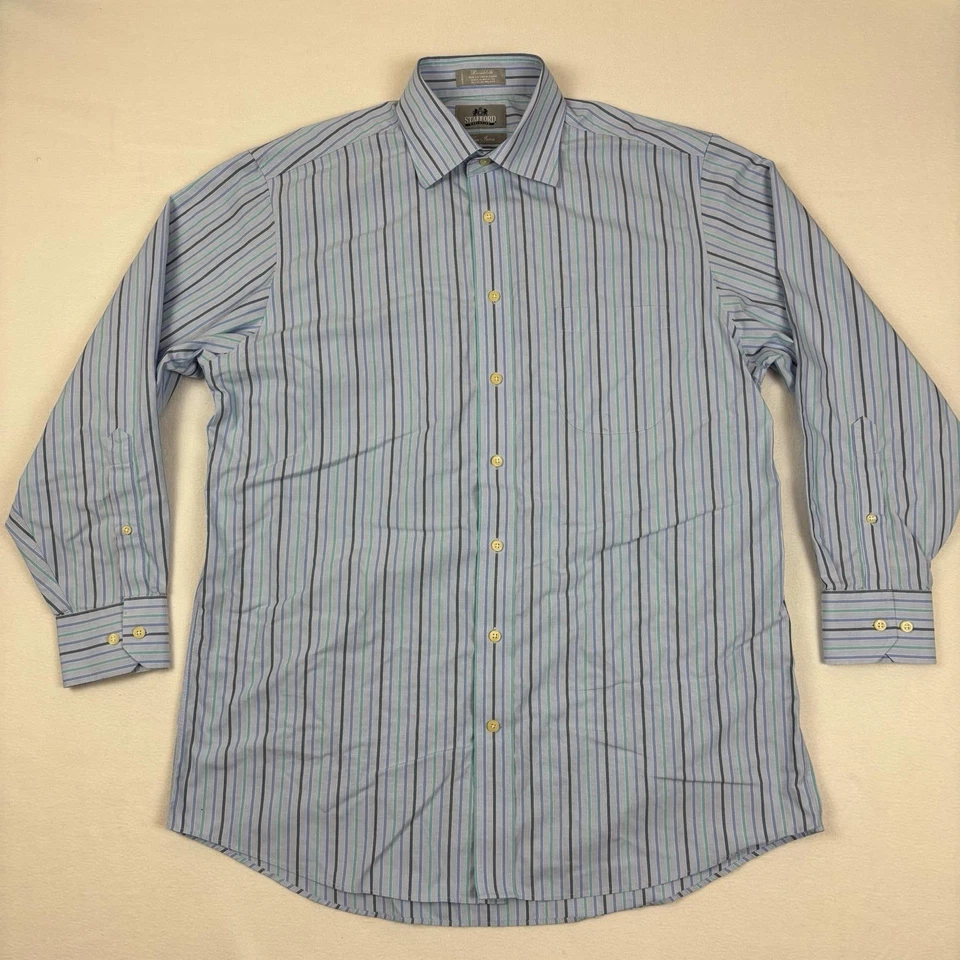 Camisa de vestir Stafford Excutive de tela ancha para hombre talla 16 32/33 azul sin hierro Foto 2 de 4