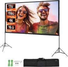 VEVOR Projector Screen with Stand, 120 inch 16:9 4K 1080 HD Outdoor Movie...