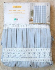 NEW  SALERNO BLUE/WHITE EMBROIDED SHOWER CURTAIN BEAUTIFUL