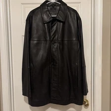Mens Claiborne Vintage Lamb Skin Black Button Up Leather Jacket Size XL