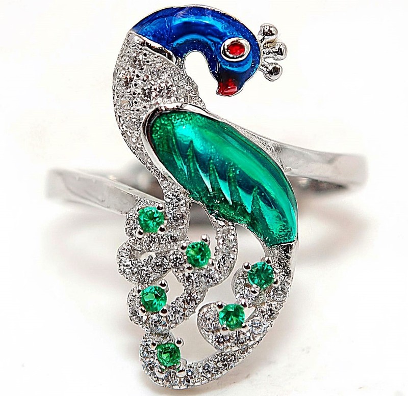Peacock 1CT  Fire Garnet 925 Sterling Silver Ring Sz 8 MM5-7