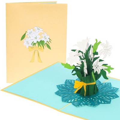 Weißer Lilienstrauß 3D Pop Up Valentinstag Karte - Muttertag