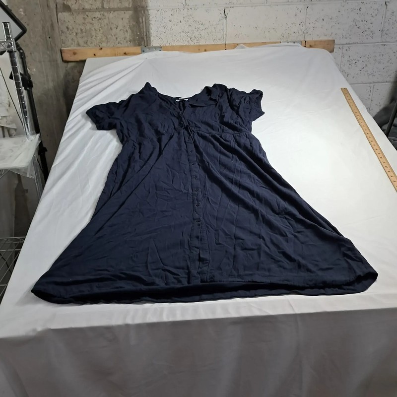 Amazon Essentials Women Button Front Short Sleeve Dress XXL Navy Blue Casual