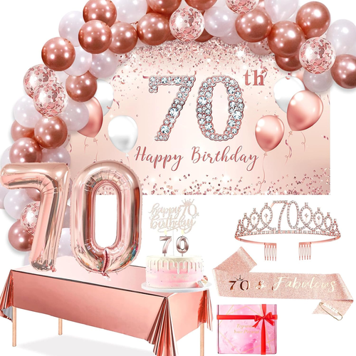 70Th Birthday Decorations Balloon Set Women'S Arch, Rose Gold 70Th Birthday Bann