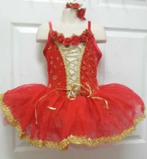 Girls Ballet costume Red Velvet Lacing Roses Gold Caviar Beading  Hdpc incl $60