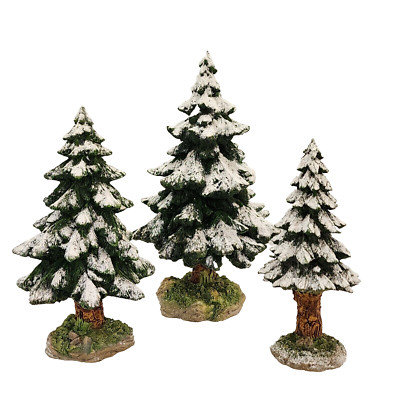 Dept 56 Village SNOWY SCOTCH PINES 52615 set of 3 porcelain winter