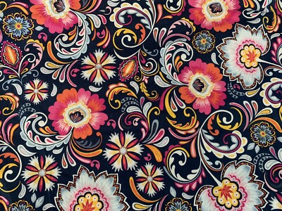 1yd AMF Majestic Beauty Floral Cotton Fabric BTY Boho Flower Blue Pink Orange