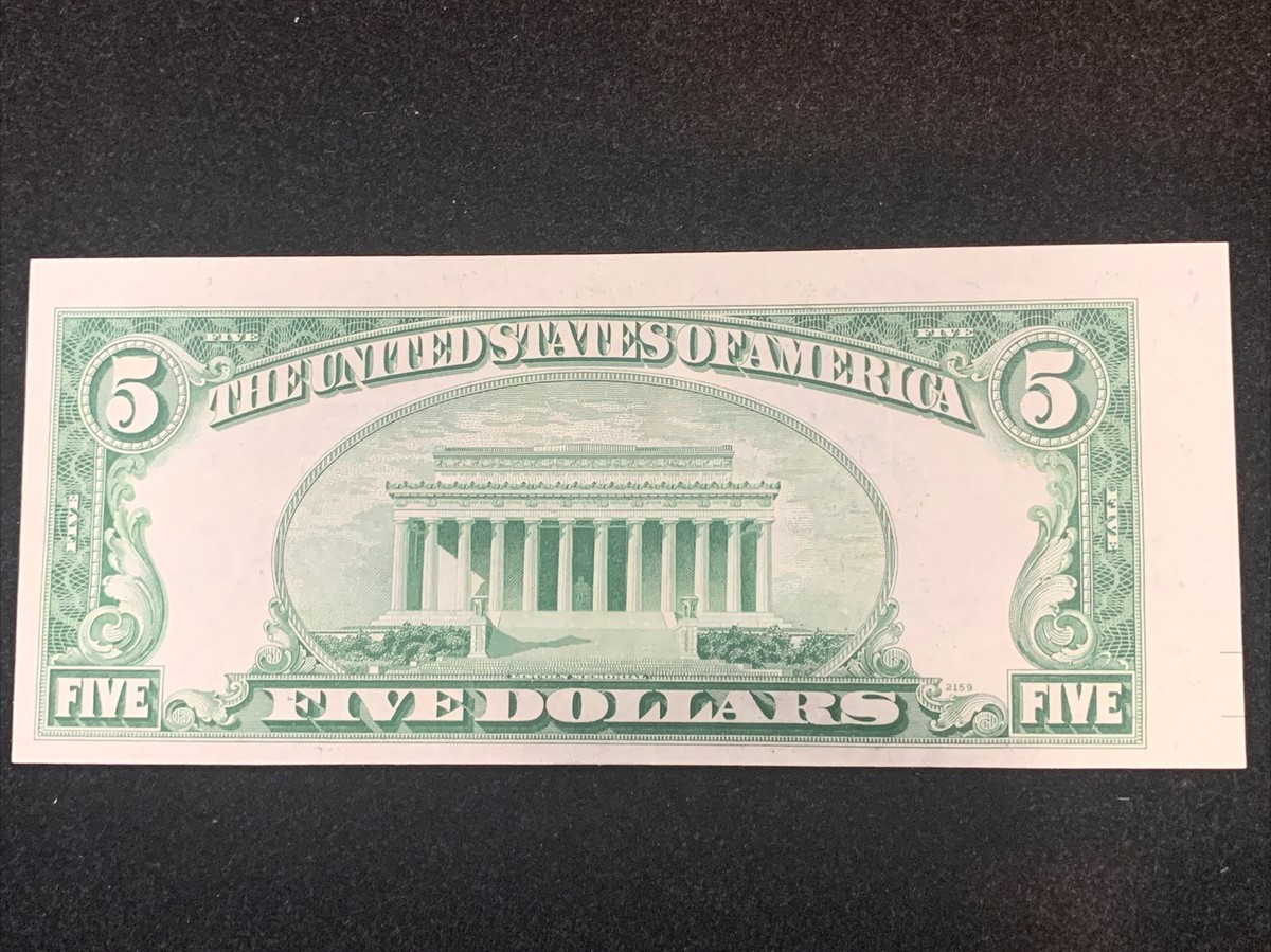$5 ERROR OFF CENTER REVERSE 1950 A CRISP UNC FEDERAL RESERVE