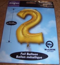 SuperShape Foil Number 2 Gold Two Jumbo Party Balloon NEW in PACKAGE 33 inches