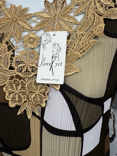 Jane Yet Maxi Dress Lace Chest Cream Beige & Brown Size XS Stretchy Cottagecore - Picture 8 of 9