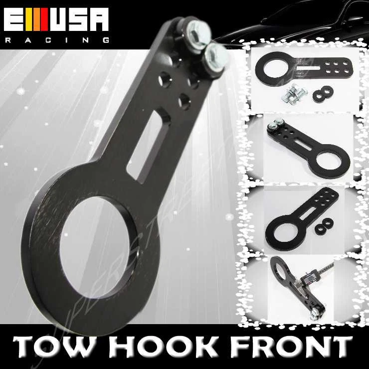 Gancho de remolque JDM de aluminio anodizado CNC universal frontal negro de 10 piezas Foto 2 de 4