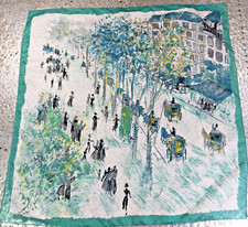Elegant Green Vintage Abstract Cityscape 26 x 26 Scarf Horse Drawn Carriages
