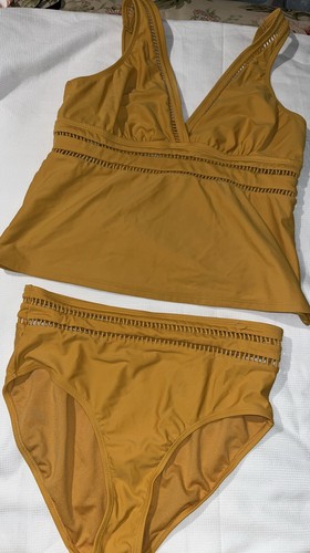 Time And Tru Swimsuit Women's 2 Piece Size L 12/14 Top Med Bottom 8/10 Yellow - Picture 2 of 3