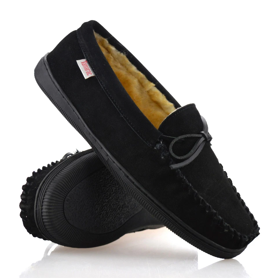 Mens Leather Slippers Fur Lined Sheepskin Wide Memory Foam Moccasin Shoes Size - Image 2 of 4
