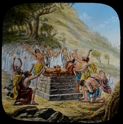 Magische Laternenfolie Ein gewaltiges Gerangel um 1910 religiöse Illustration Elijah