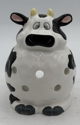 BELLA CASA BY GANZ CROSS EYED HOLSTEIN COW FIGURE WITH HOLES BLACK & WHITE