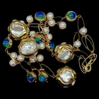 21"Freshwater Cultured White Keshi Pearl Blue Murano Glass Necklace