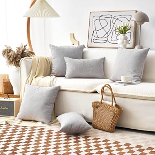 Decoration Lined Linen Decorative Euro Shams Throw Pillow 26" x 26" Light Grey - Picture 3 of 6