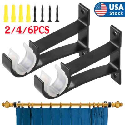 Curtain Pole Brackets No Drill Curtains Rod Holder Into Wooden Window Frame 2-6X
