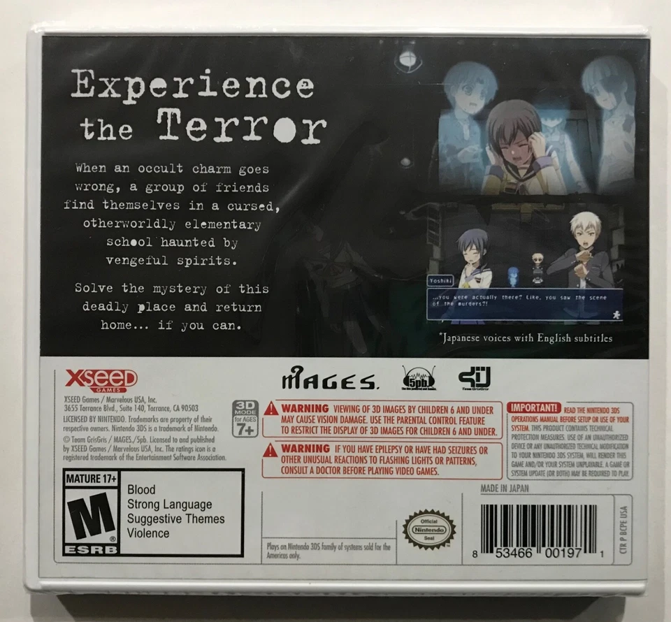 CORPSE PARTY Nintendo 3DS Brand New Factory Sealed - Image 2 of 3