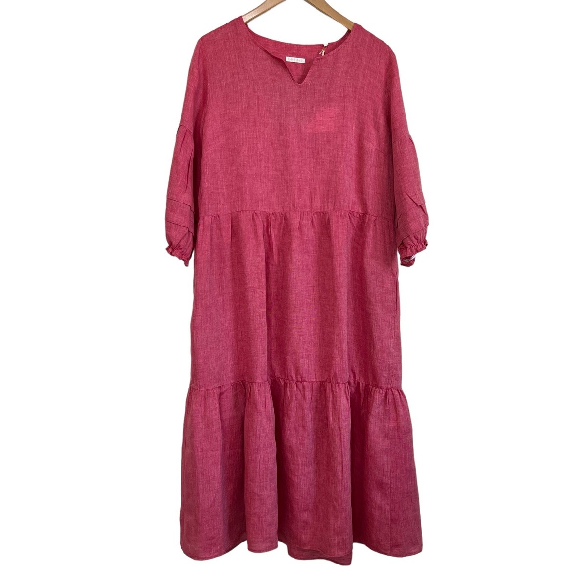 robert friedman linen dress Robert Friedman Gloria Linen Midi Dress in Red Half Sleeve Medium