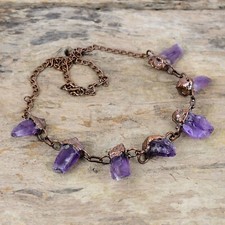 African Amethyst Rough Copper Electroformed Chain Adjustable Necklace 18.0"