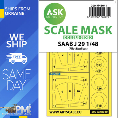 ASK M48041 1/48 Double-sided painting mask SAAB J29 B for Pilot Replicas