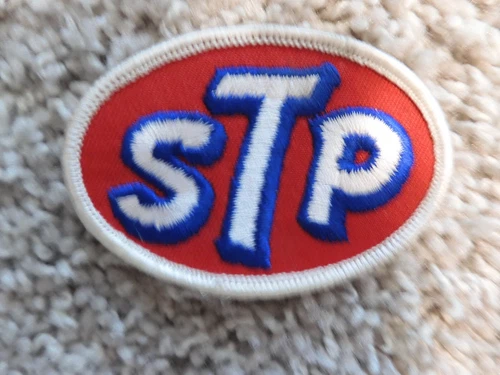 STP IRON ON PATCH 2.75 x 2" Racing Race Car Motor Oil Red White Embroidered