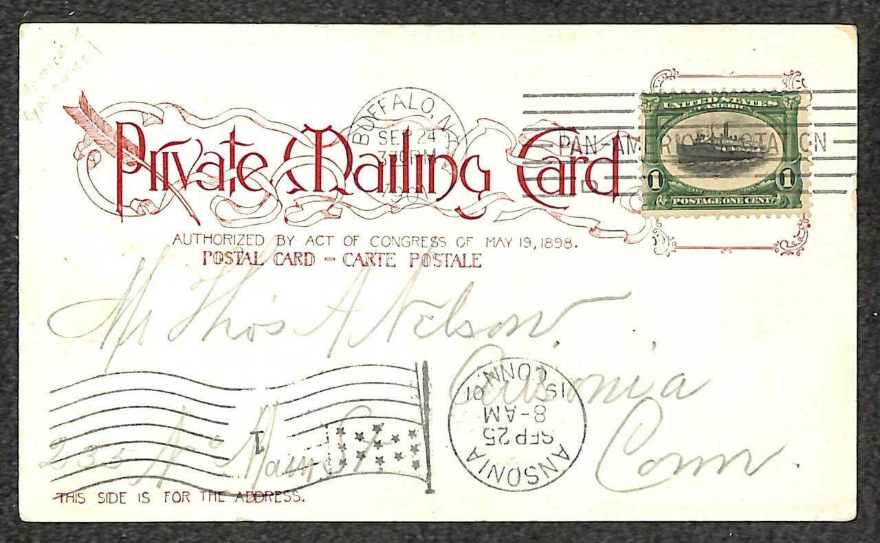 USA 294 STAMP BUFFALO NY MIDWAY PAN AMERICAN EXPOSITION CANCEL POSTCARD