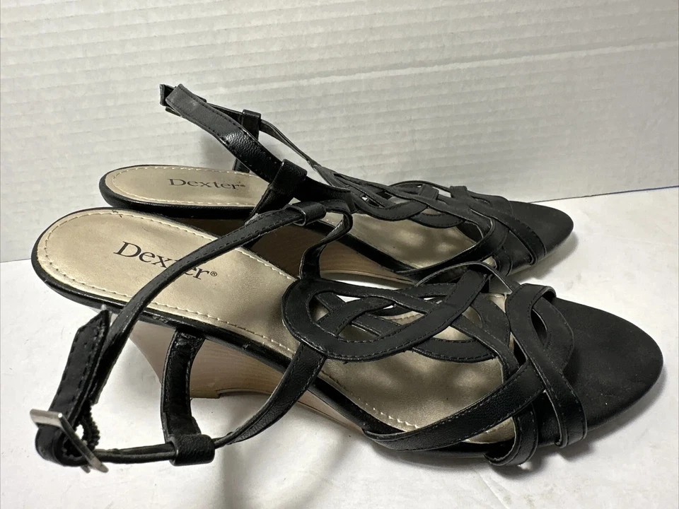 Dexter Tirantes Cuña Punta Abierta Negro Cordón Para Mujer Talla 8.5 En muy buena condición G-1 Foto 4 de 4