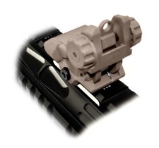 Rear BACKUP Sight, Flip-Up, TAN, Polymer, Fits on Picatinny Rail Mounting Base