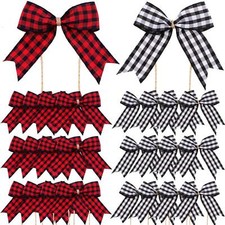 36 PCS Christmas Buffalo Plaid Bows Red Black Black White Wreaths Decoration