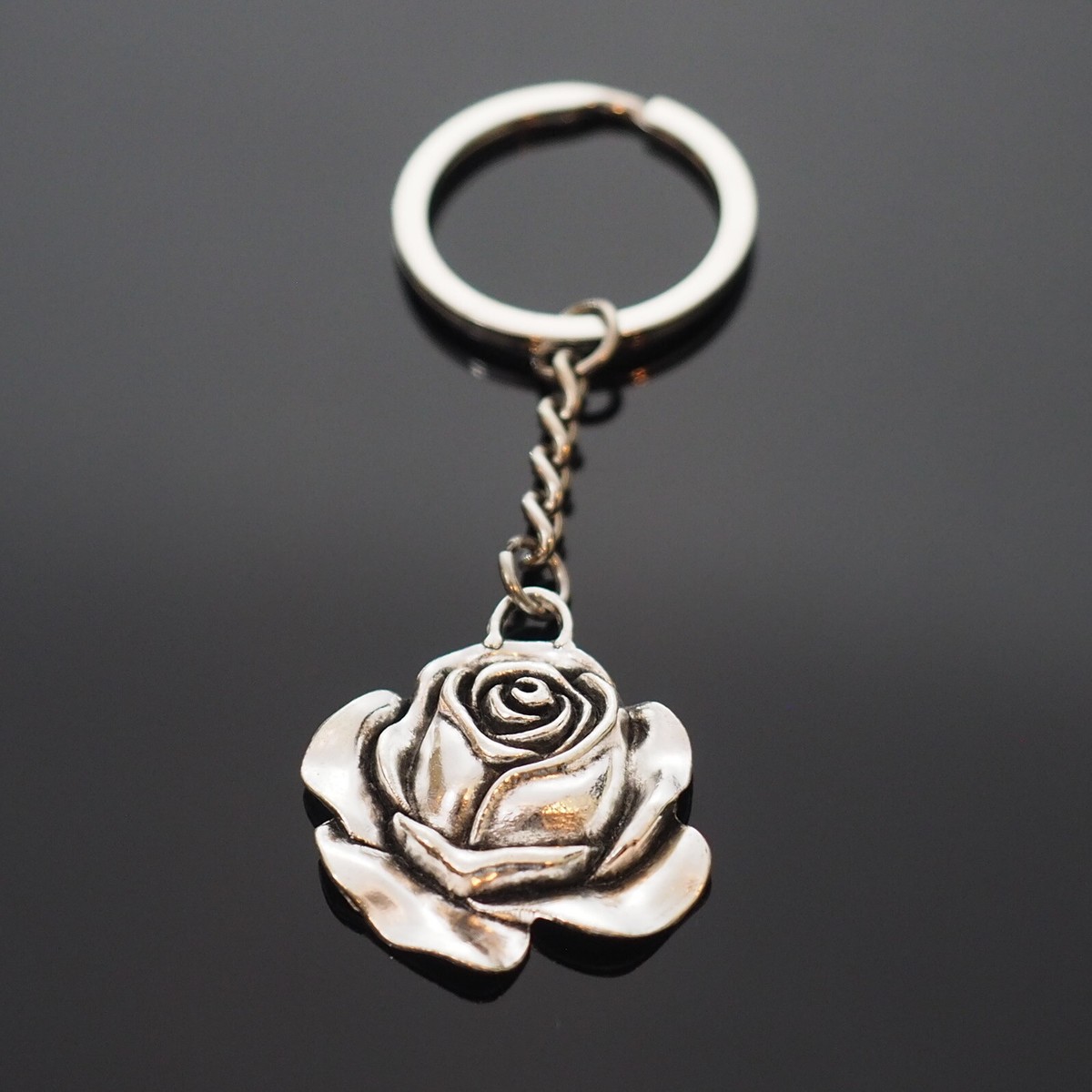 Vintage Antique Look Rose Flower Petal Charm Pendant Keychain Key