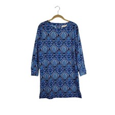 Loft Long Sleeve Shift Dress Blue Mod Retro Tile Print Womens XSP